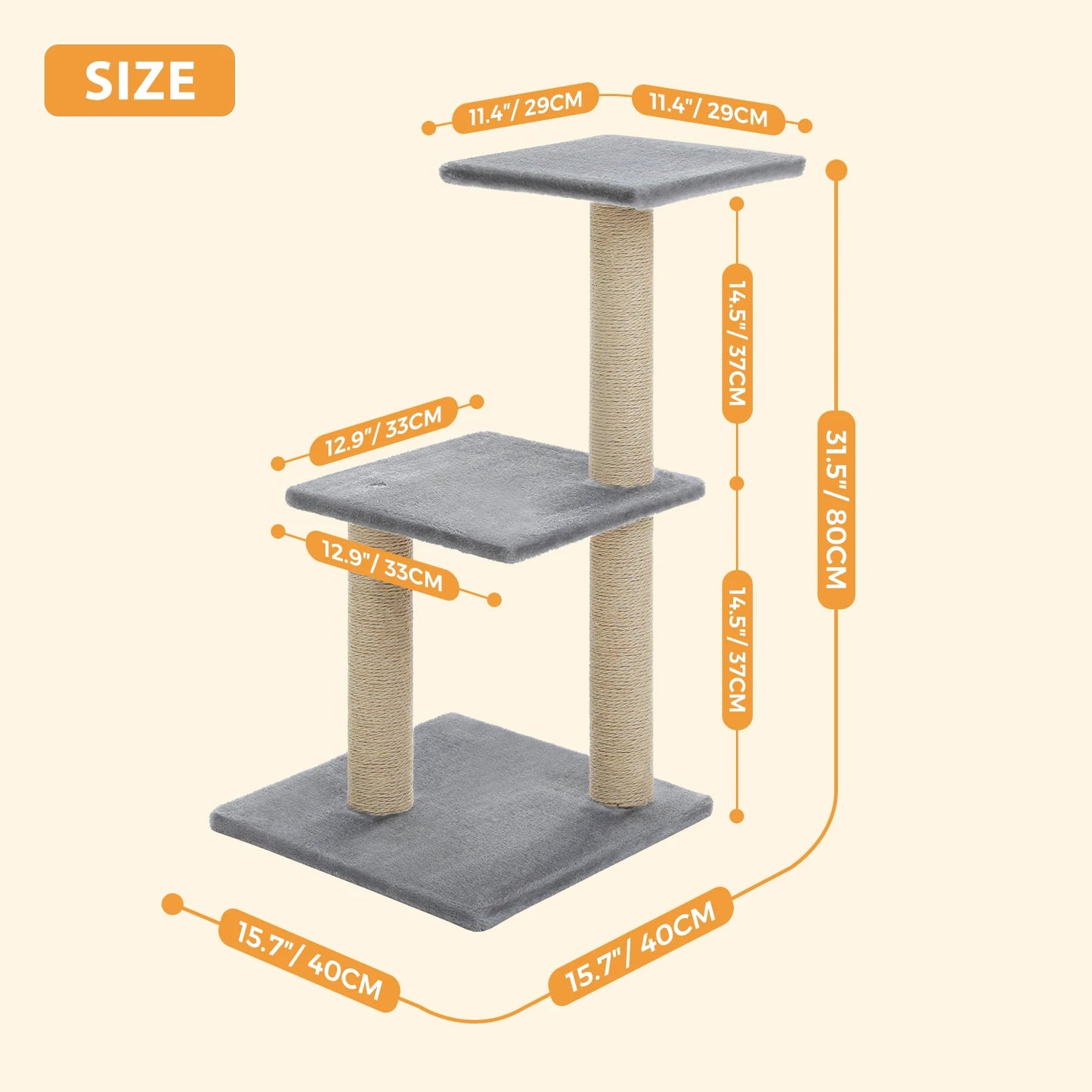 Cat Tree Cat Tower for Indoor Cats with Big Hammock Removable Top Perch and Scratching Posts Grey