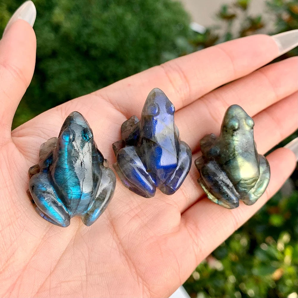 1PCS Frog Statue Natural Stones Room Ornament Hand Carved Reiki Figurine Labradorite Healing Crystals Aquarium Home Decor