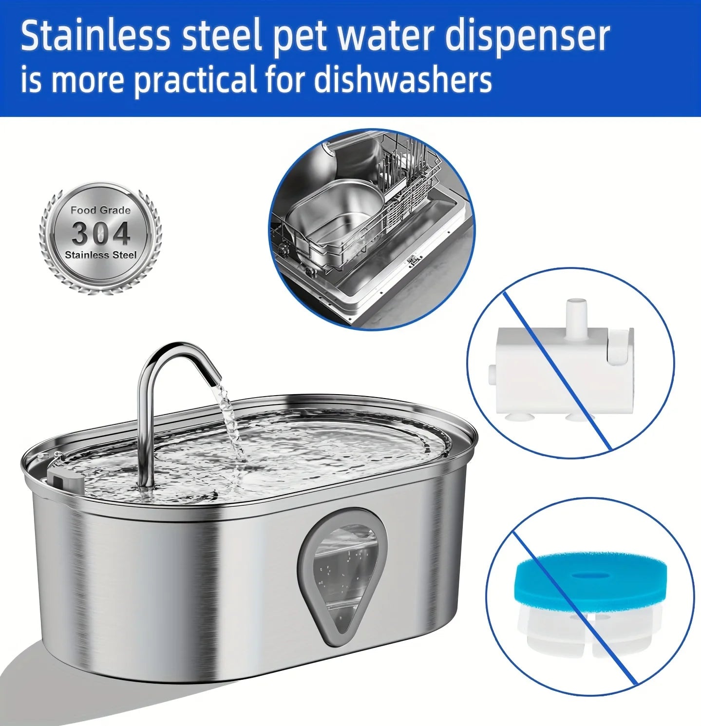 3.5L Stainless Steel Automatic Cat Water Fountain Led