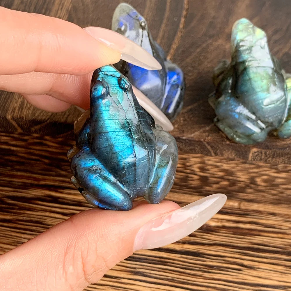 1PCS Frog Statue Natural Stones Room Ornament Hand Carved Reiki Figurine Labradorite Healing Crystals Aquarium Home Decor