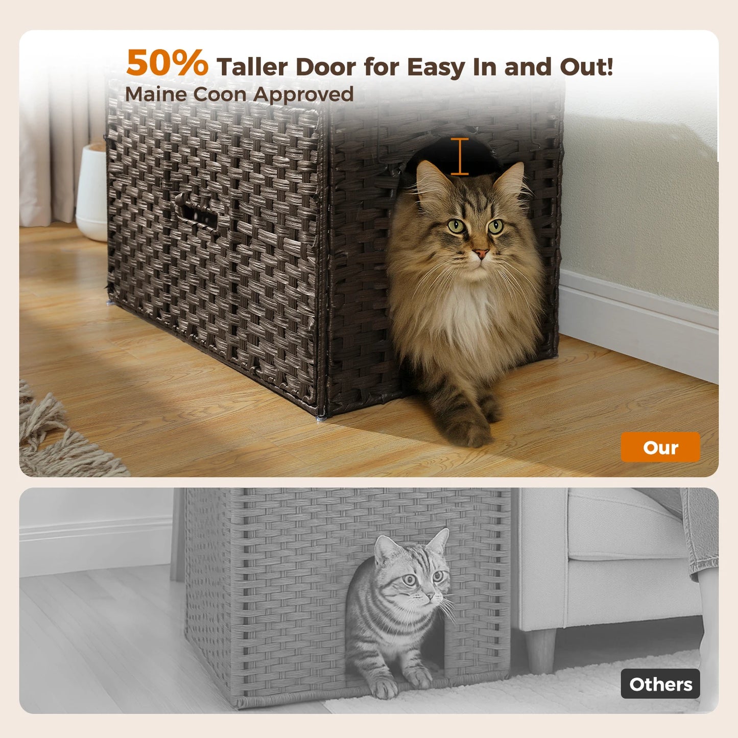 PEQULTICN Rattan Cat Litter Box Enclosure With Tall Doorway