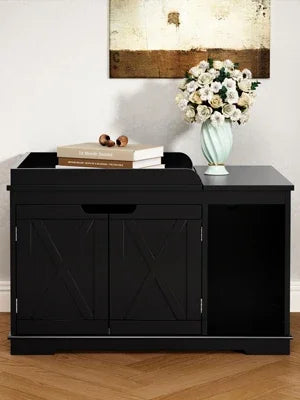 Flip Top Wooden Cat Litter Box Enclosure Hidden Cabinet