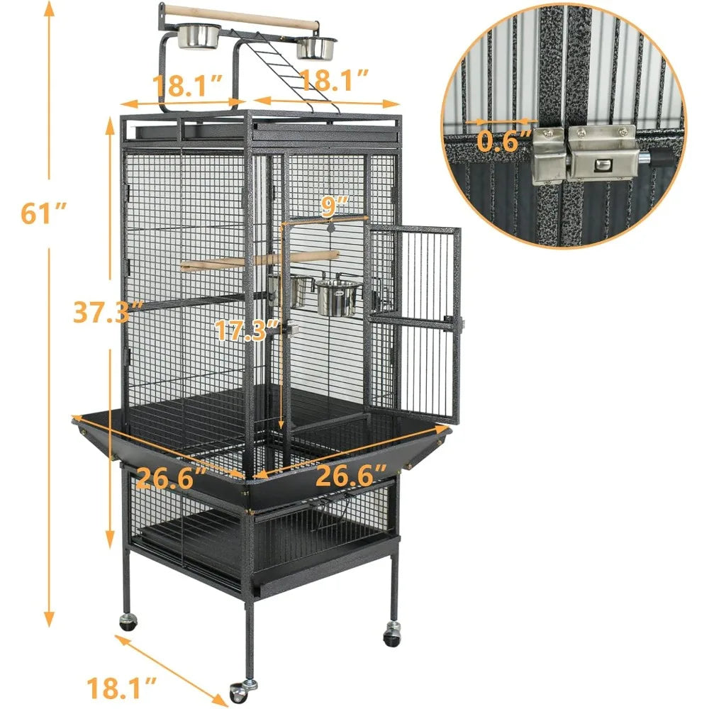 Wrought Iron Playtop Parrot Bird Cage With Rolling Stand