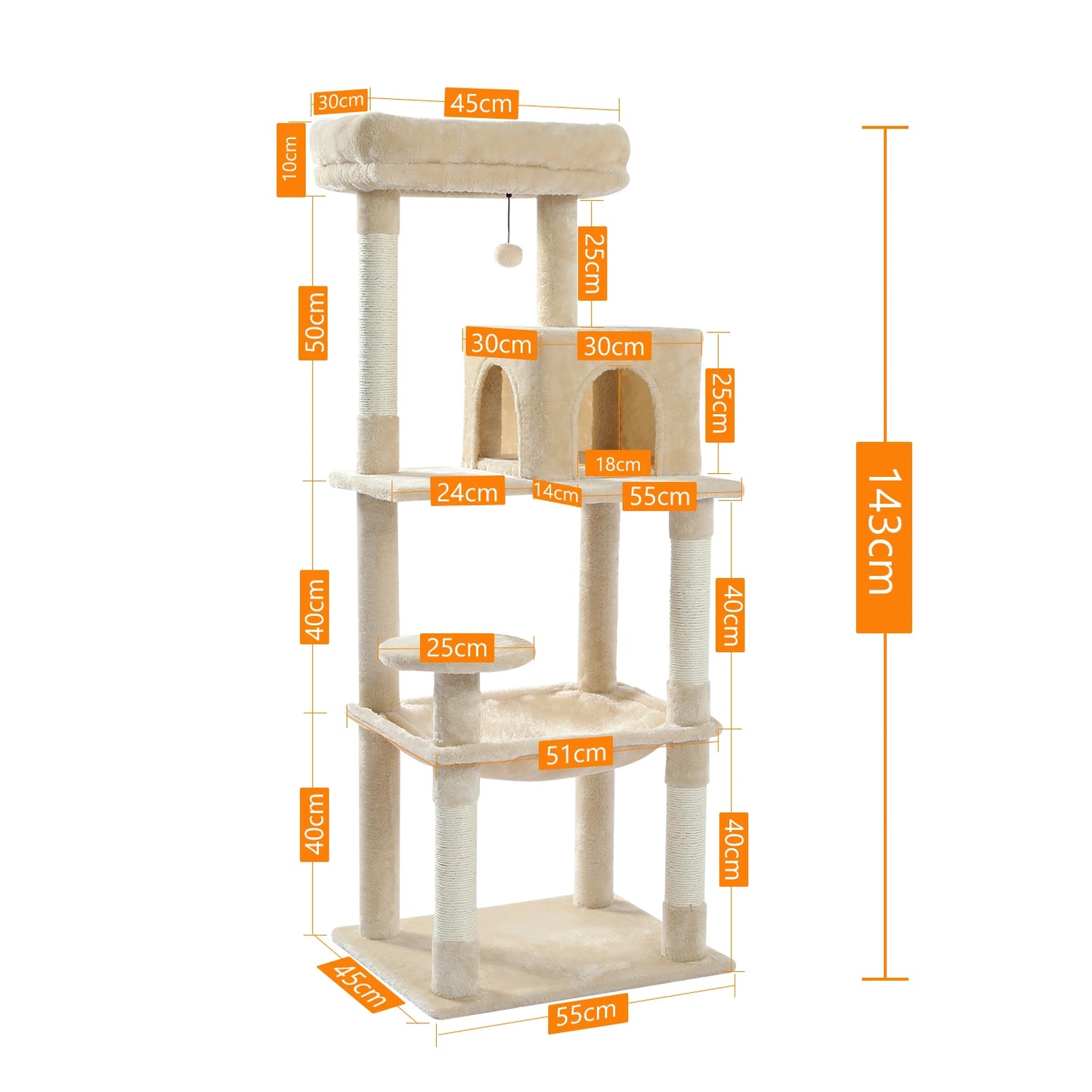 Cat Tree for Indoor Cats 5 Level Cat Tower with Large Hammock and Cozy Condo for Large Cats