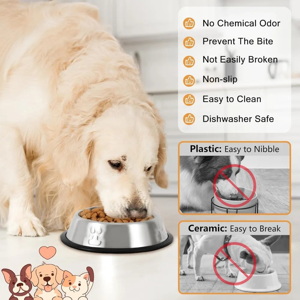Stainless Steel Cat Bowl, 4 Pack Metal Dog Bowls for Food and Water, Non-Slip Pet Feeding Dish Bowl with Rubber Base for Indoor
