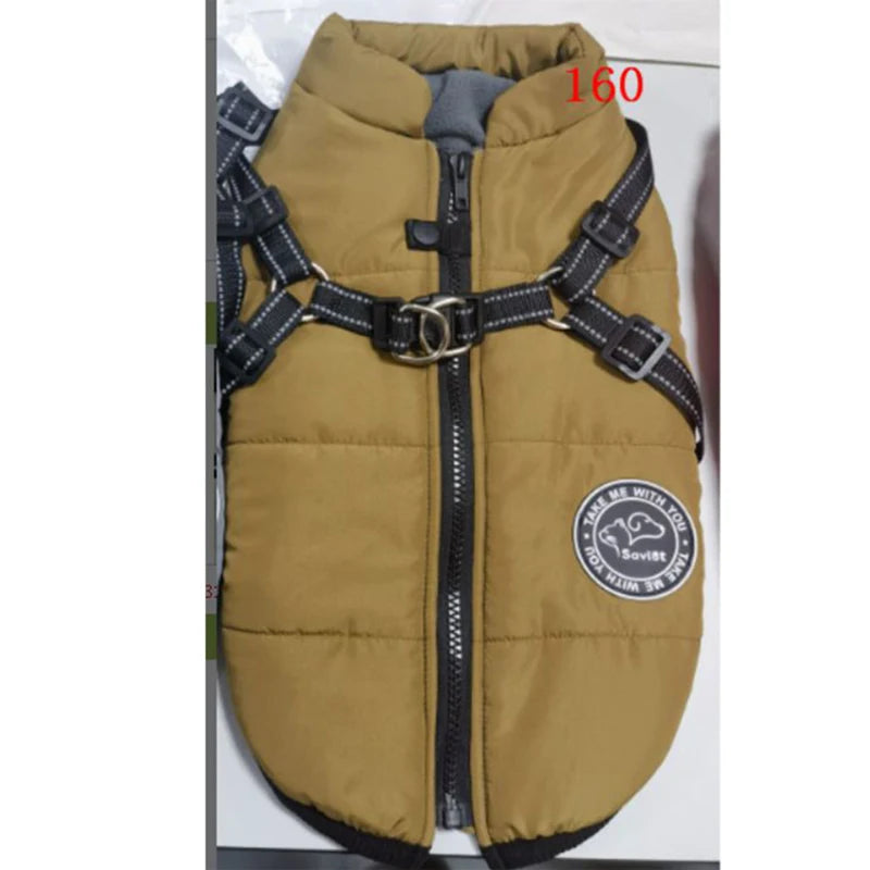 Winter Warm Dog Jacket Waterproof Pet Coat Fleece Harness Vest for Small and Large Dogs