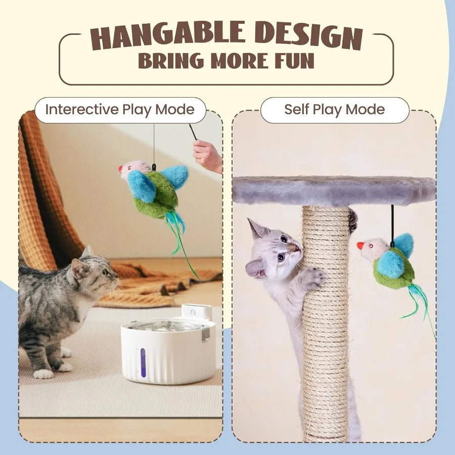 Flapping Bird Cat Toy Interactive Catnip Kitten Toy with Lifelike Chirping Rechargeable Touch Activated for Bored Indoor Adult