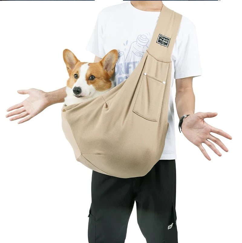 Cotton Crossbody Dog Sling Bag For Outdoor Travel Large Capacity