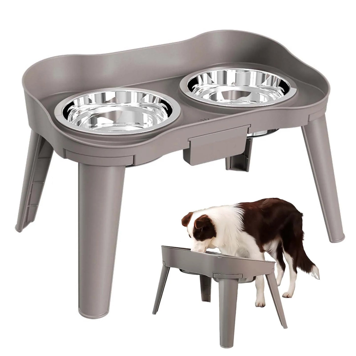 Raised Stand Elevated Dog Feeder Non Slip No Spill Design Stainless Steel Bowl Pet Supplies