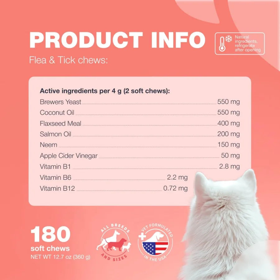 Dog Flea and Tick Treatment Chews Natural Flea Tick Prevention for Dogs Soft Treats Immune Support