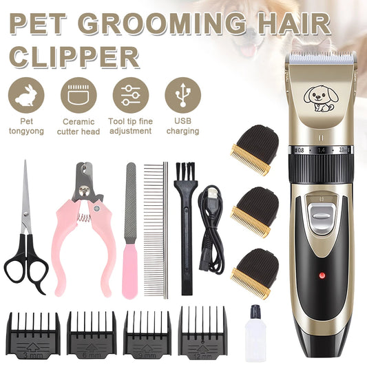 Electric Pet Clipper Grooming Kit Rechargeable Trimmer Haircut Cat Hair Cutting Remover Professional Machine Set