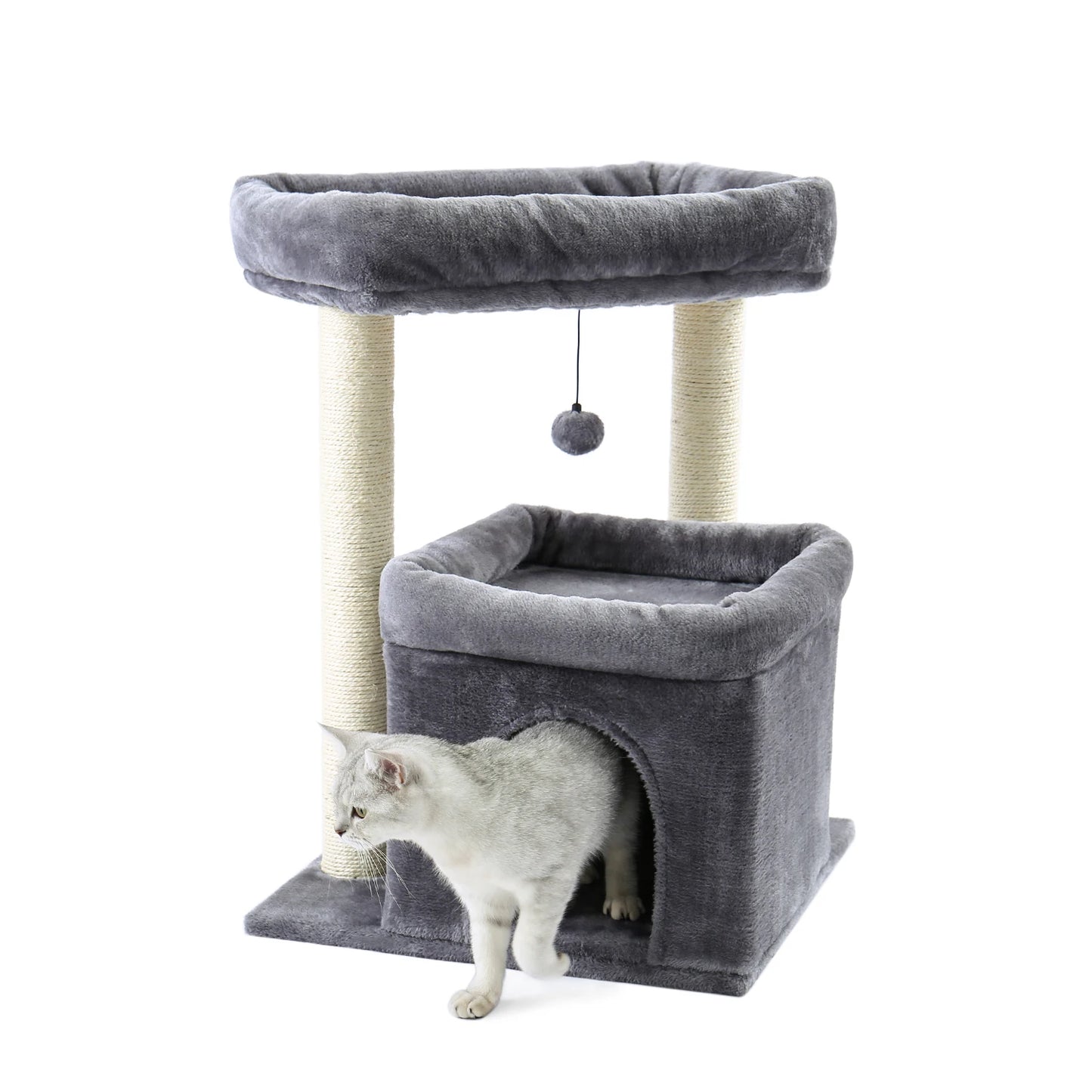 H228cm Cat Tree Toy Condo Multi-Layer Climbing Tower with Hammock Solid Wood Post for Cats